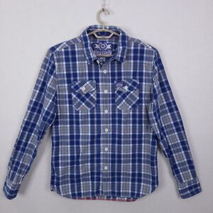 Superdry Button Up Washbasket Shirt Men Size XL Plaid Western Flap Pockets